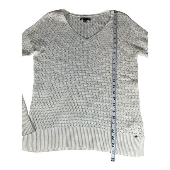 American Eagle V-Neck Sweater White Size Small Light Weight Waffle Knit - Picture 7 of 11